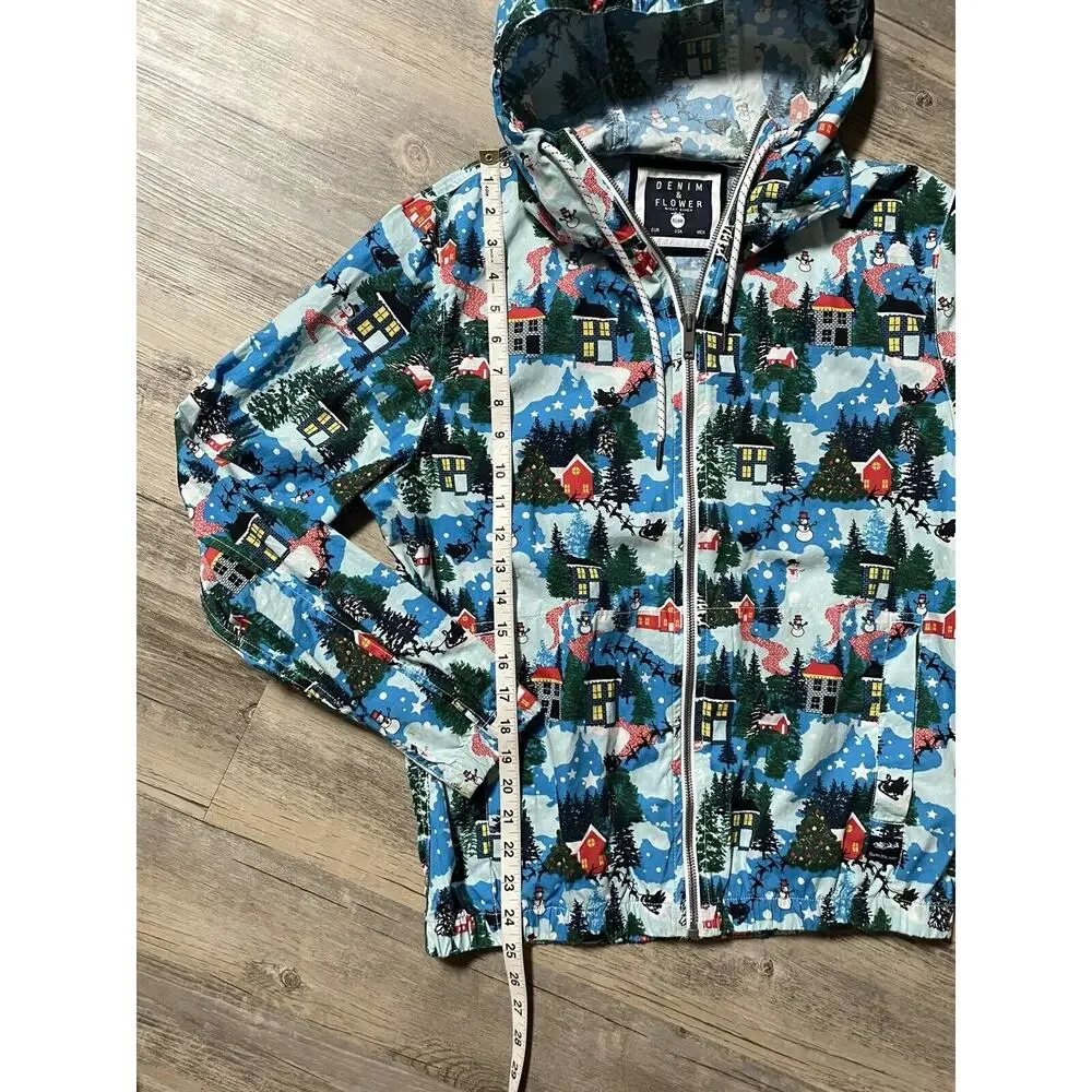 Christmas Village Jacket Denim & Flower Snow Snowman Ricky Singh Size S 38